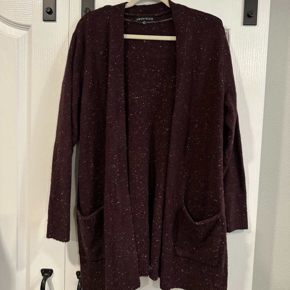 Brown and Red Long Cardigan Sweater